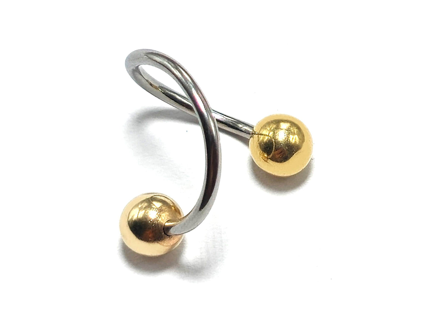 Titanium Twisted Spiral Barbell Combined with 14K Solid Gold Balls Body Jewellery Lip Ring, Helix Earring - Sold as a single unit
