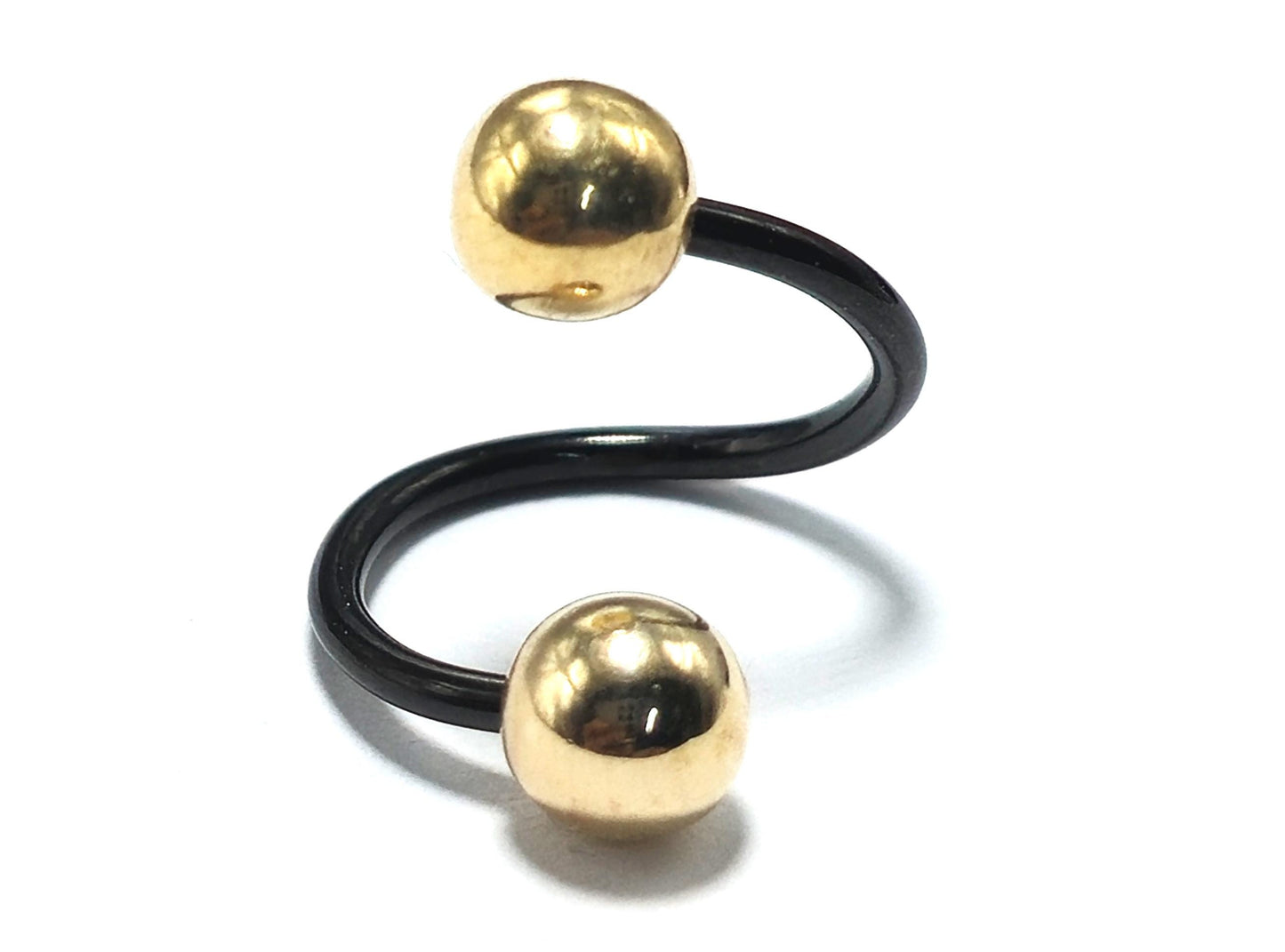 Titanium Twisted Spiral Barbell Combined with 14K Solid Gold Balls Body Jewellery Lip Ring, Helix Earring - Sold as a single unit