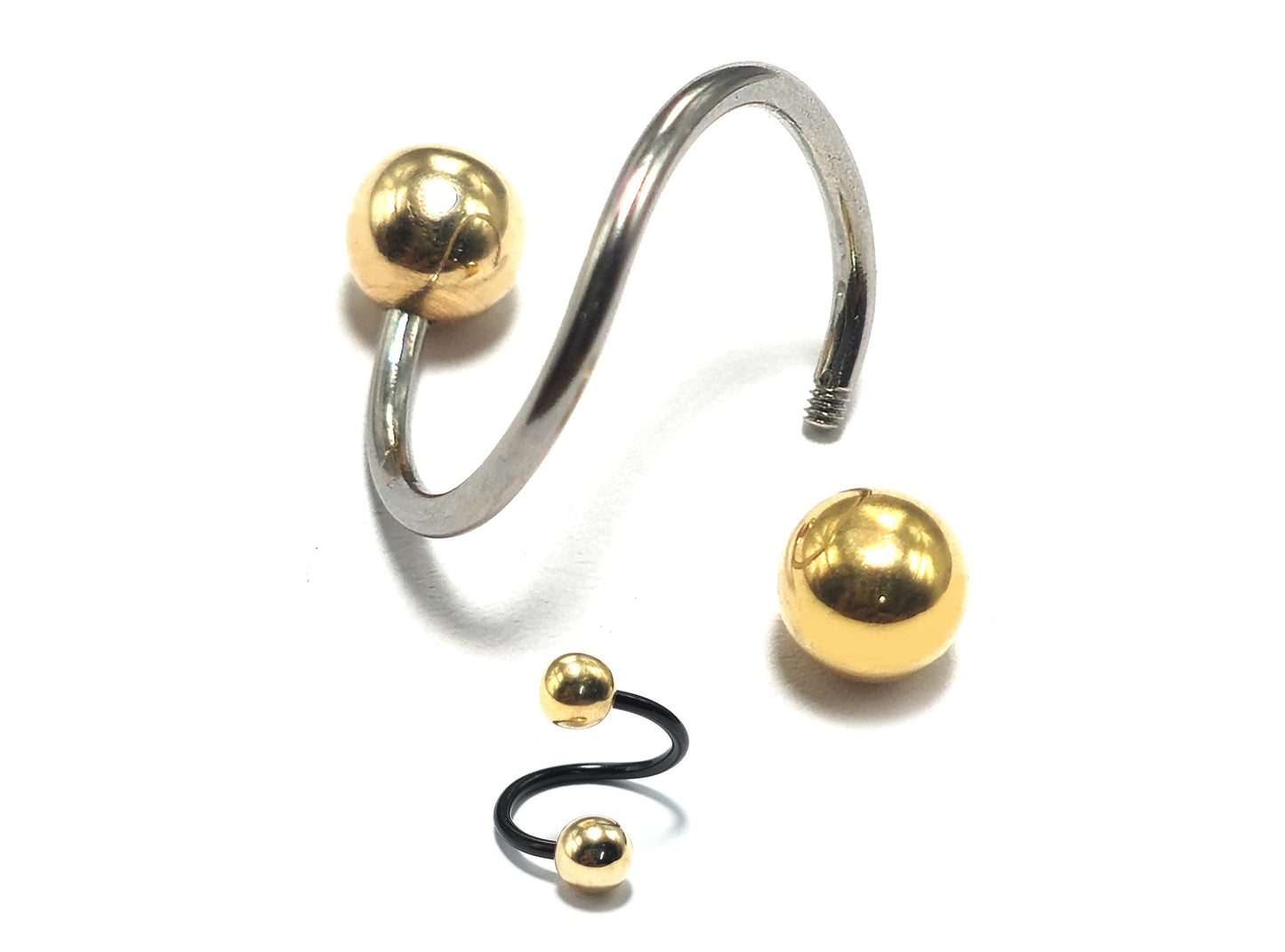 Titanium Twisted Spiral Barbell Combined with 14K Solid Gold Balls Body Jewellery Lip Ring, Helix Earring - Sold as a single unit