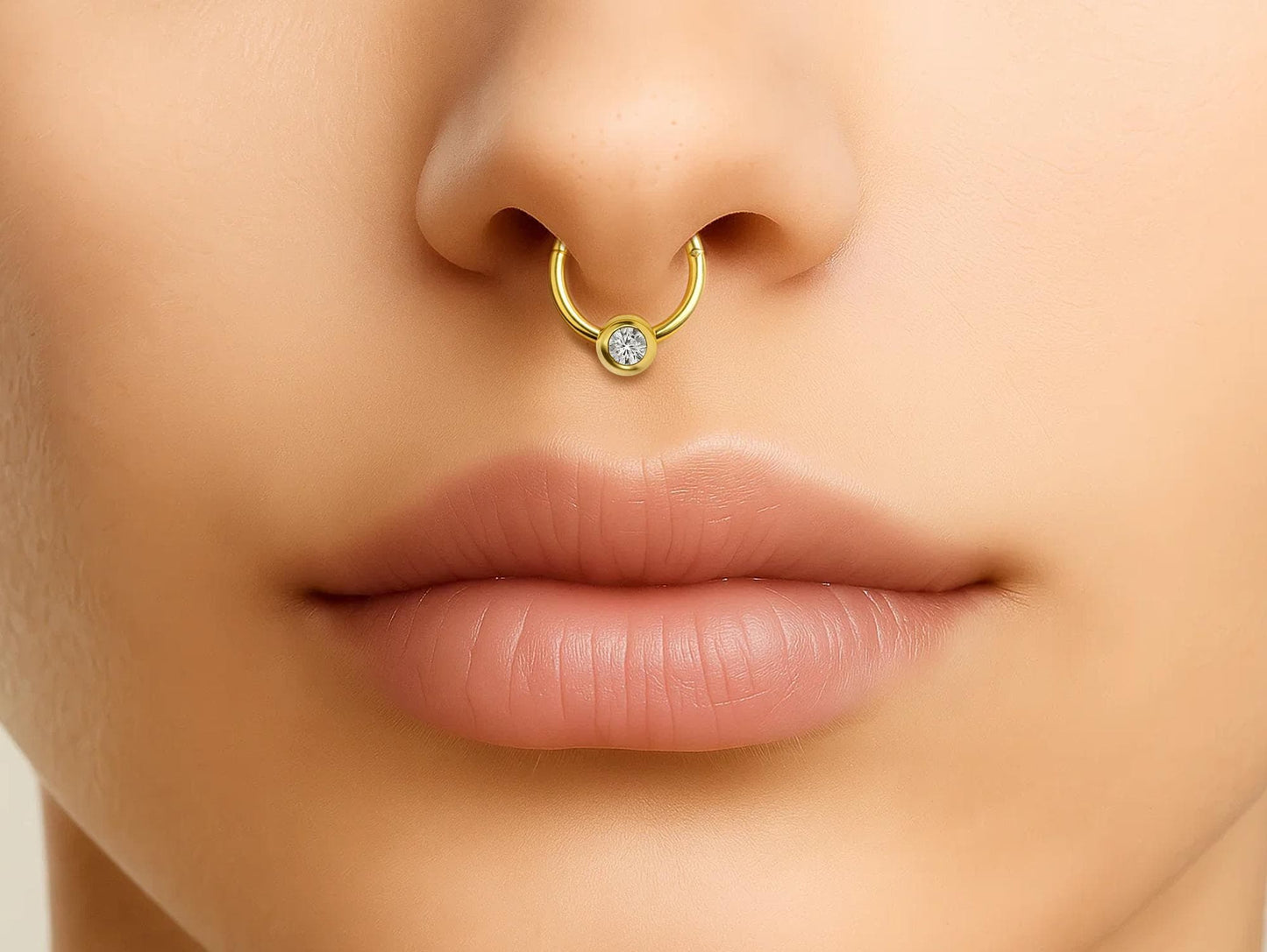 14K Gold Clicker Ball hoop Nose ring 16G Segment Hinged Ring for Septum, Daith, Cartilage Body Jewellery with Gemstones - Diameter size 8mm