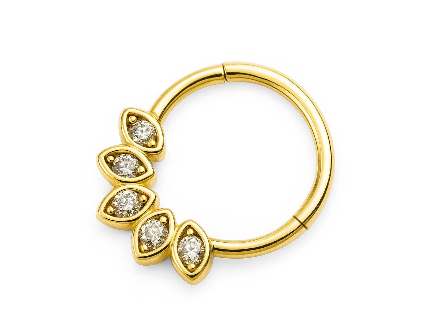 14K Gold 16G Clicker Hoop Rings for Nose Septum, daith, helix Piercing Body Jewellery with Gem Crystal Hand Set - Diameter size 8mm