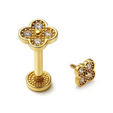 14K Gold Flower 16G Labret Stud Lip Piercing with Gemstones Philtrum, Tragus, Helix, Cartilage Body Jewellery Internally Threaded