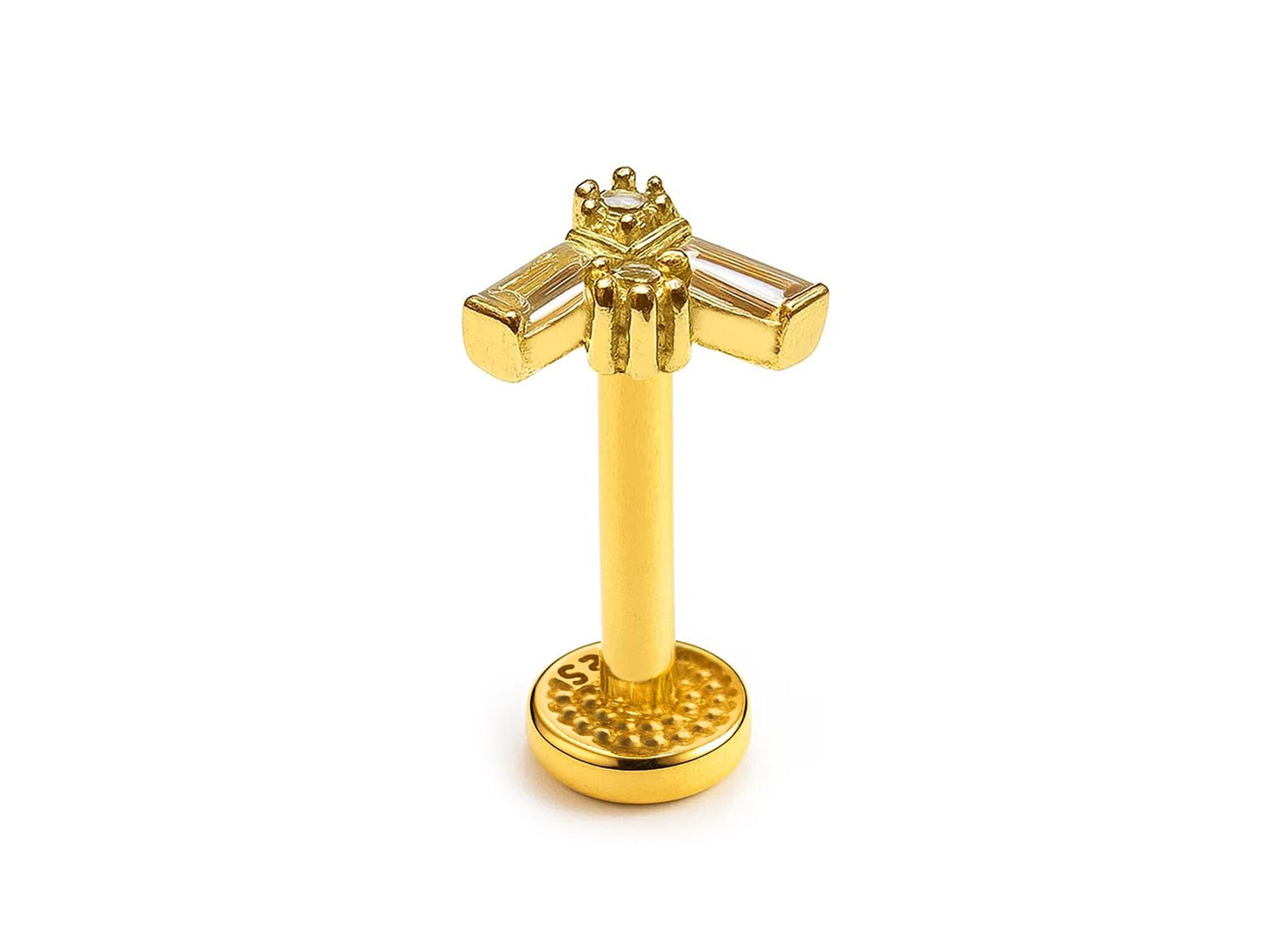 14K Gold Lip Stud Minimalist Piercing, Philtrum Tragus, Helix, Cartilage with Gemstones 16G Body Jewellery Internally Threaded