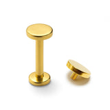 14K Gold Labret Stud Lip Piercing with Flat top Cylinder Internal Threaded 16G 14G Body Jewellery