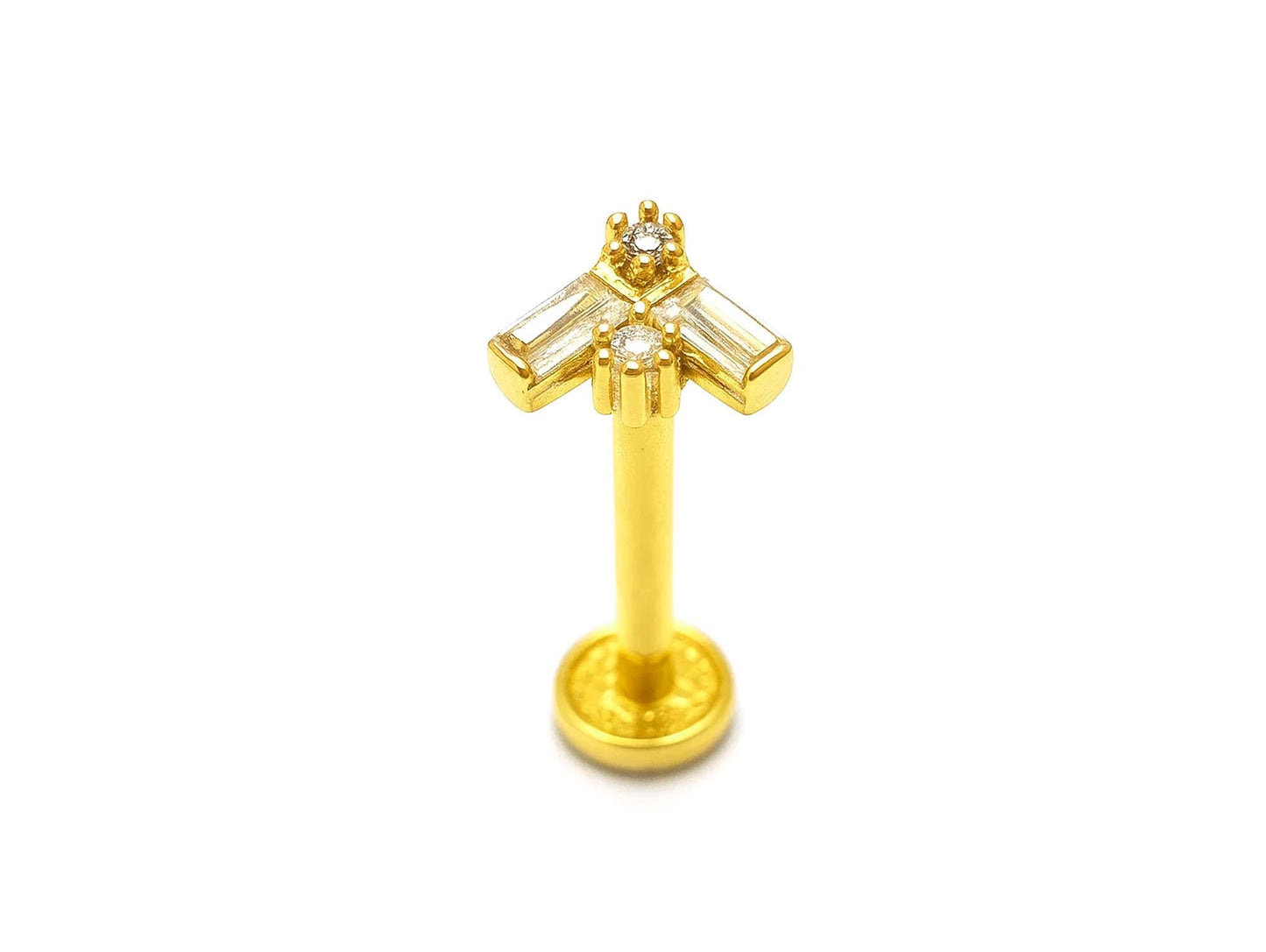 14K Gold Lip Stud Minimalist Piercing, Philtrum Tragus, Helix, Cartilage with Gemstones 16G Body Jewellery Internally Threaded