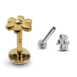 14K Gold Flower Tragus Earring, Cartilage Piercing Labret Studs- Internally Threading Body Jewellery Ear Piercing