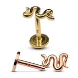 14K Gold Snake Tragus Cartilage Piercing, Labret Stud, Lip Ring - 16G Internally Threading Body Jewellery Ear Piercing