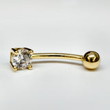 14K Solid Gold Belly Bar ,Belly Button Ring with Crystal Belly Ring - Hand Set and Hand Polished - Gold Body Jewellery