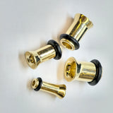 14K Gold Ear Plugs Ear Stretching Kit, Ear gauges, Flesh Tunnels - Single Flared Ear Lobe Plugs