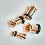 14K Rose Gold Ear Plugs Ear Stretching Kit, Ear gauges, Flesh Tunnels - Single Flared Ear Lobe Plugs