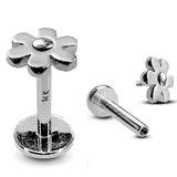 14K White Gold Flower Tragus Earring, Labret Stud, Helix Cartilage Piercing - Internally Threading Body Jewellery Ear Piercing