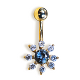 Solid Gold 14K Belly Button Rings - 14K Gold Flower Shape Belly Ring, Belly Bar, Navel Jewellery - Hand Made Body Jewellery Piercings