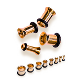 14K Rose Gold Single Flared Ear Plugs Stretchers gauges, Flesh Tunnels - Ear Lobe Plugs - 1pc each order