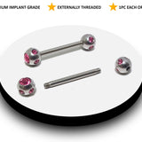 Titanium Barbell Piercing used in Nipple Jewelry, Nipple Piercing, Tongue Bar, Bridge Piercing, Barbell Earring with Multiple Gem CZ Crystal