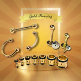 14K Gold Piercing Body Jewelry Barbells, Labrets, CBB, BCR, Curved Barbell, Ear Stretching Plugs - Custom Order - Details in the Description