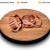 Rosegold Ear Stretching Kit, Titanium Flesh Tunnel Plugs, Threaded Tunnel Jewelry  - 2mm to 24mm Size - Ear Gauges, Ear Plugs