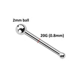 Titanium Nose Stud Ball Nose Piercing, Nose Pin 20G Ball size 2mm Small Nose Ring, Bone Nose Stud Ball End