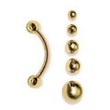 14K Solid Gold 16G Curved Barbell Piercing -  Custom Ball Sizes Combination Body Piercing for Eyebrow, Lip Studs, Rook Jewelry