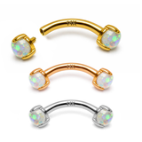 14K Gold Opal Eyebrow Barbell – 14G 16G Internally Threaded Piercing Jewelry
