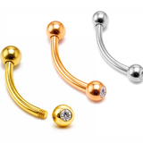 14K Solid Gold Eyebrow Barbell with Gemstones: 18G 16G 14G Curved Piercing Jewelry