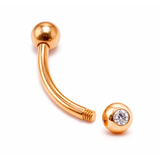 14K Solid Gold Eyebrow Barbell with Gemstones: 18G 16G 14G Curved Piercing Jewelry