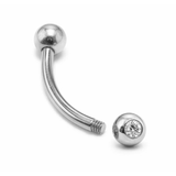 14K Solid Gold Eyebrow Barbell with Gemstones: 18G 16G 14G Curved Piercing Jewelry