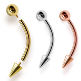14K Solid Gold Internal Threaded Spike Curved Barbell, Vertical Labret Stud Lip Piercing - Body Jewellery Also for Eyebrows - 1pc each order