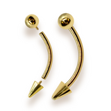 14K Solid Gold Internal Threaded Spike Curved Barbell, Vertical Labret Stud Lip Piercing - Body Jewellery Also for Eyebrows - 1pc each order