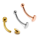 14K Gold Flat top Cylinder Internal Threaded Curved Barbell Piercing for Eyebrow, Belly, Daith, Vertical Lip Bar 16G 14G Body Jewellery
