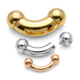 14K 4 Micron Gold Solid Silver Prince Albert Piercing Big gauges Curve Barbells: Internally Threaded 12G-0G