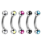 High Nostril Bridge Piercing Jewelry with Gem Ball CZ Crystal - Titanium 18g 16g 14g Curved Bar Piercing also for Eyebrow, Lip Barbell