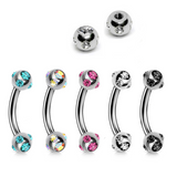 Curved Nose Bridge Piercing Jewelry with 5 Stone Crystal Ball - Titanium 18g 16g 14g Bent Bar Piercing also for Eyebrow, Lip Barbell