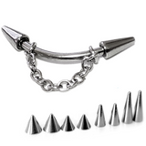 Nose Bridge Curved Barbell Piercing Cone/Spike Bent Bar with Chain Nose Jewelry - Titanium 18G 16G 14G Piercing Also for Lips, Belly, Rook