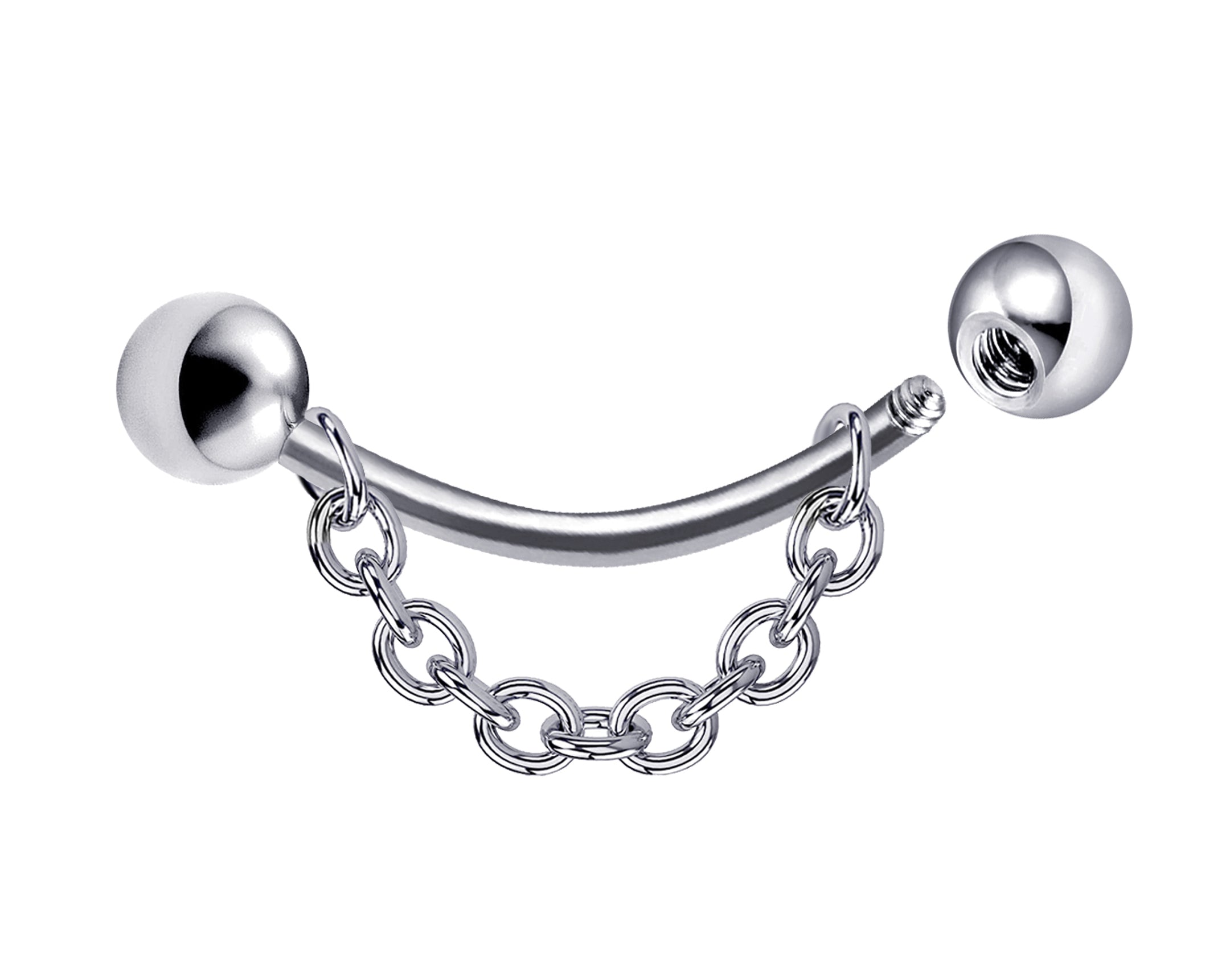 Titanium Eyebrow Jewelry Piercing with Chains - 18g 16g 14g Curved Barbell, Body Jewellery Gold, Rose Gold, Black & Steel