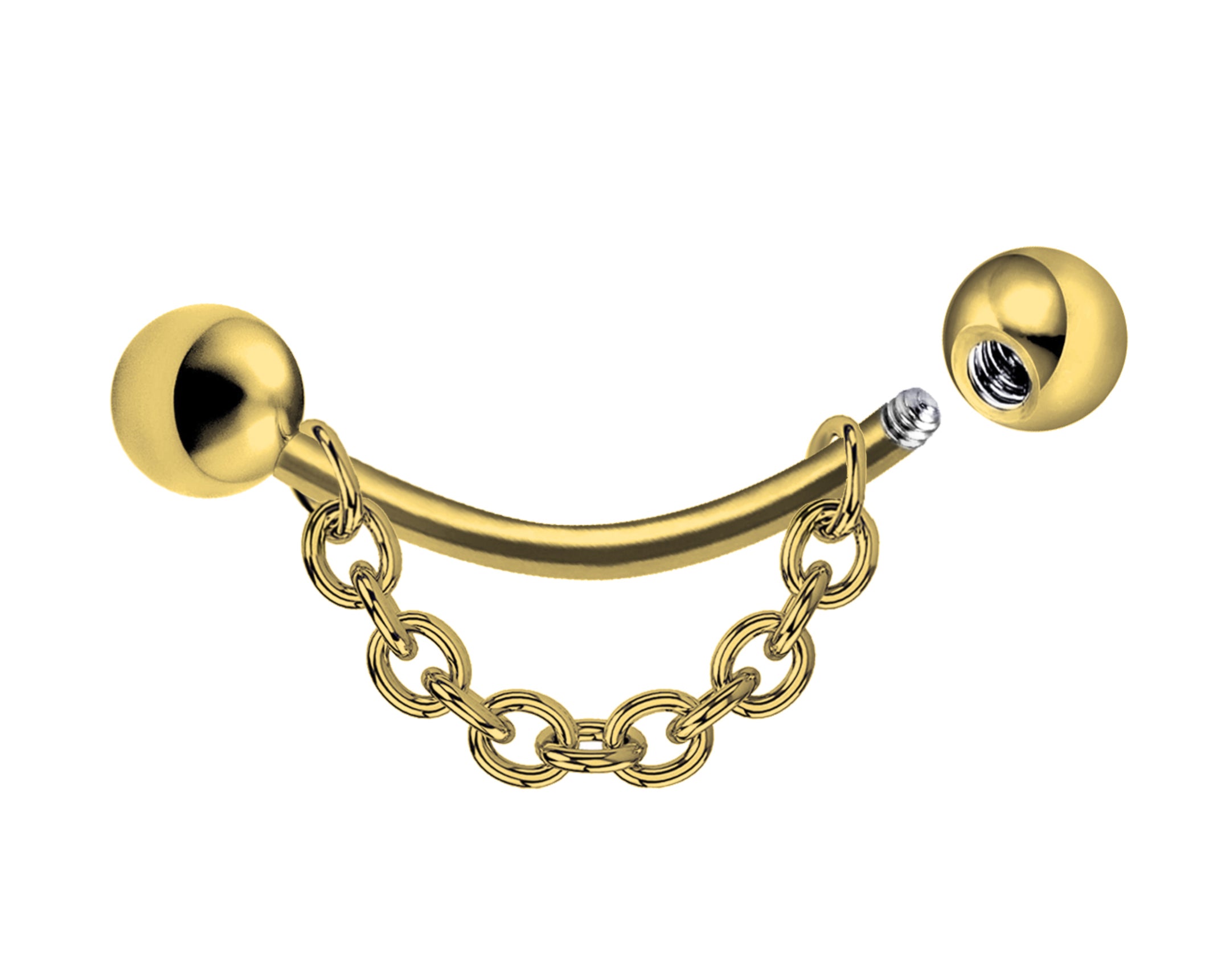 Titanium Eyebrow Jewelry Piercing with Chains - 18g 16g 14g Curved Barbell, Body Jewellery Gold, Rose Gold, Black & Steel