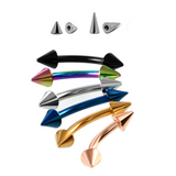 Spike Eyebrow Jewelry Piercing Barbell Coloured Curved Bar - Titanium Cone/Spike 20G 18G 16G 14G - Also for Rook, Lip Piercing, Anti-Eyebrow