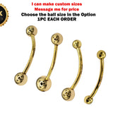 14K Solid Gold 16G 14G Curved Barbell Piercing, Belly Ring - Body Piercing for Eyebrow, Vertical Labret, Rook Jewelry - Custom Ball Sizes Combination