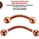 14K Rose Gold 16G 14G Curved Barbell Piercing - 14K Gold Body Piercing for Eyebrow, Lip Studs, Rook Jewelry, Cartilage Bar