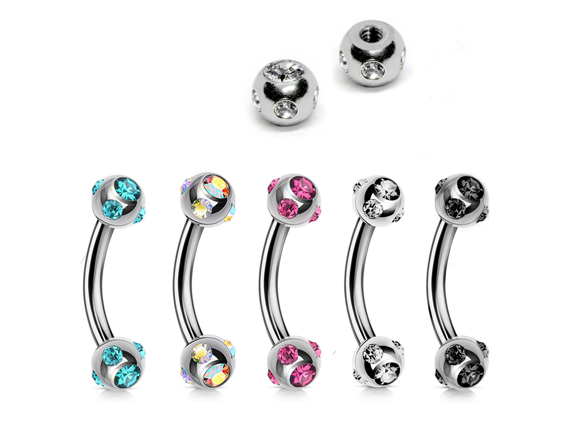 Eyebrow Jewelry Piercing Studs - Titanium 18g 16g 14g Curved Bar with ...
