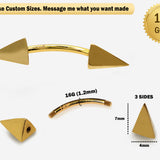 14K Gold Spike Pyramid Curved Barbell Piercing, Eyebrow Piercing, Cartilage Piercing, Belly Ring - 16G Body Jewellery Gold Bent Bar
