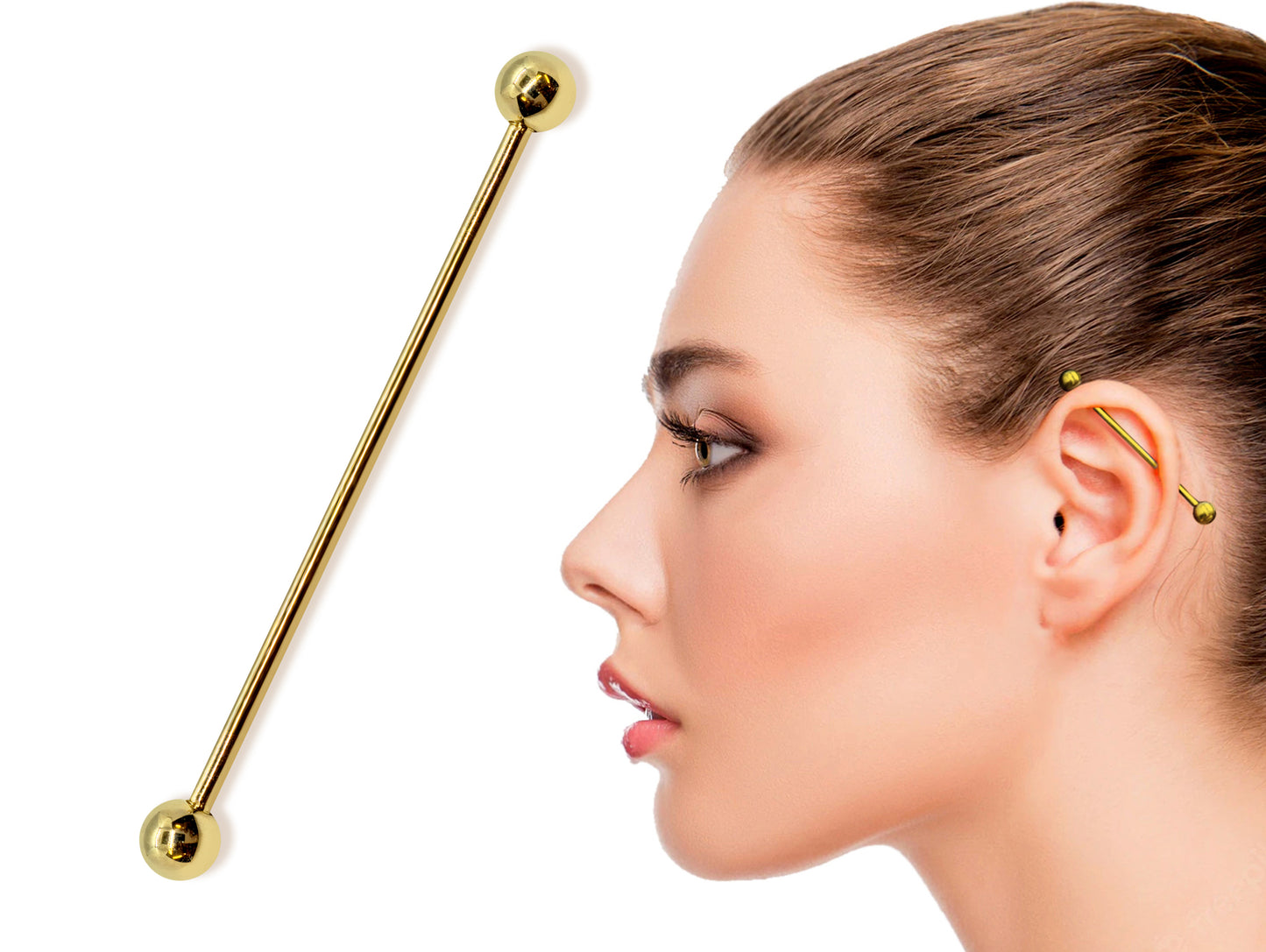 14G (1.6mm) | 14K Solid Gold Industrial Barbell, Scaffold Piercing Body Jewellery