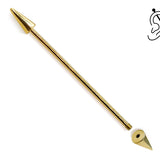 14G (1.6mm) | 14K Solid Gold Cone/Spike Industrial Barbell, Scaffold Piercing Body Jewellery