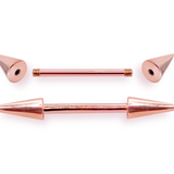 10K 14K 18K Rose Gold Cone/Spike Industrial Barbell, Scaffold Piercing Body Jewellery