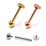 14K Gold Tongue Piercing Barbell with Cylinder Flat top Internally Threaded - Straight Bar 16G 14G Body Jewellery