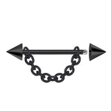 Black Cone / Spike Nose Bridge Barbell Upper Nose Piercing with Steel Chain - 18G 16G 14G Straight Barbell - Choose Spike and Cone Size