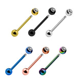 Tongue Barbell with Single Gem CZ Crystal Stud Piercing - Titanium 20g 18g 16g 14g Externally Threaded - Body Piercing Also for Nipple Bar