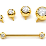14K Gold Front Gem Nipple barbell piercing, Body Jewellery | 14G 16G