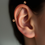 10K 14K 18K Rose Gold Industrial Barbell, 16G 14G Scaffold Piercing Body Jewellery