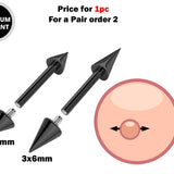 Titanium Black Spike Nipple Barbell, Nipple Jewelry Studs 16g 14g Nipple Piercing - Straight Barbell Internally Threaded