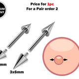 Titanium Cone / Spike Nipple Barbell, Nipple Jewelry Studs 16g 14g Nipple Piercing - Straight Barbell Internally Threaded